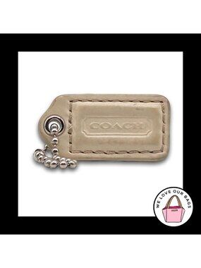 COACH HANG TAG Bag Charm Keychain Fob Off White Cream Polished Leather 1.5 Small